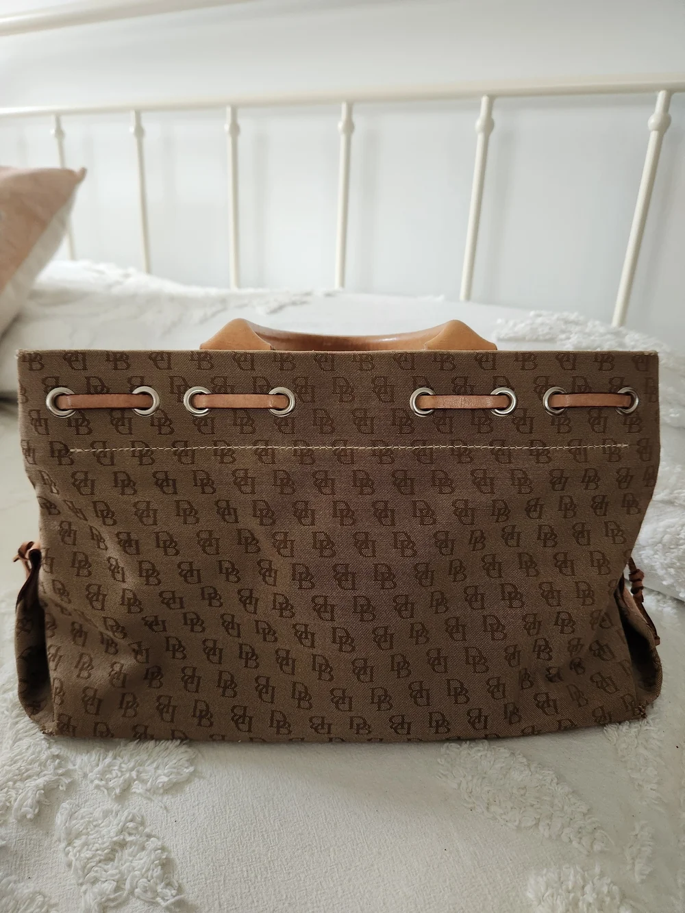 Dooney & Bourke Brown Canvas Tote with Leather Trim